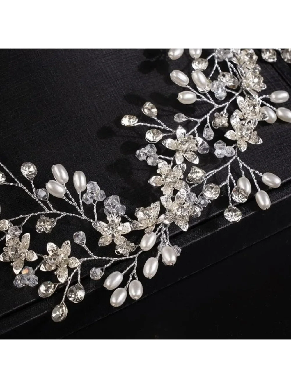 Vintage Crystal Flower Hair Vine - Bridal Pearl Rhinestone Headband for Weddings
